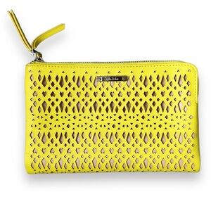 Stella & Dot Bright Yellow Laser Cut Double Clutch Purse | EUC